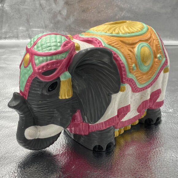Vintage Arnel's Pottery India Parade Elephant Piggy Bank Hand Painted - Picture 8 of 12